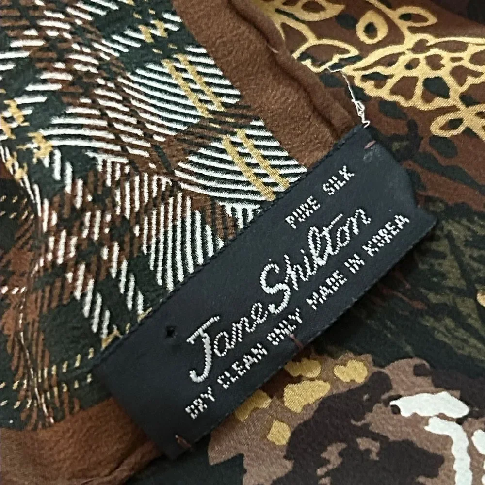 Jane Shilton pure silk, brown, large scarf Elegant Brown Patchwork floral scarf